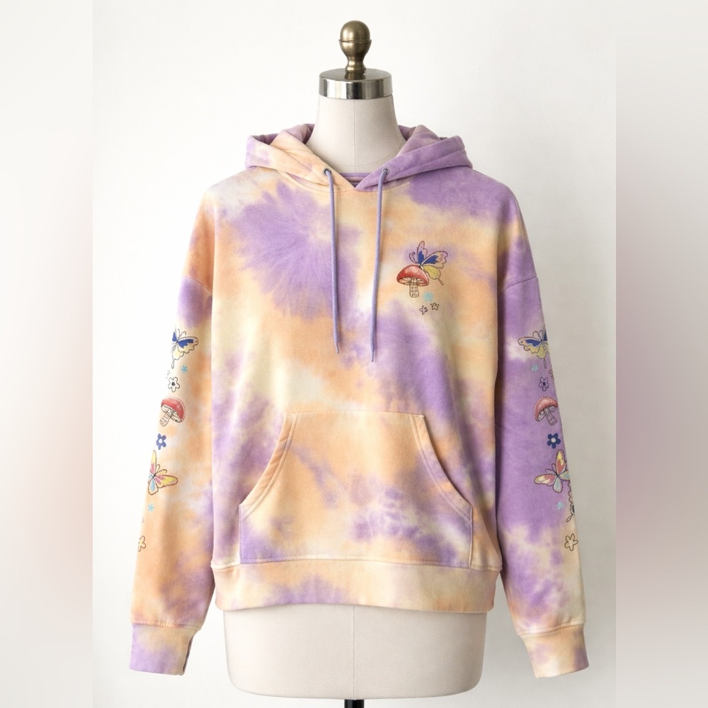 aLab Pastel Tie Dye Butterfly Mushroom Hoodie Fairycore Cottagecore Oversized S